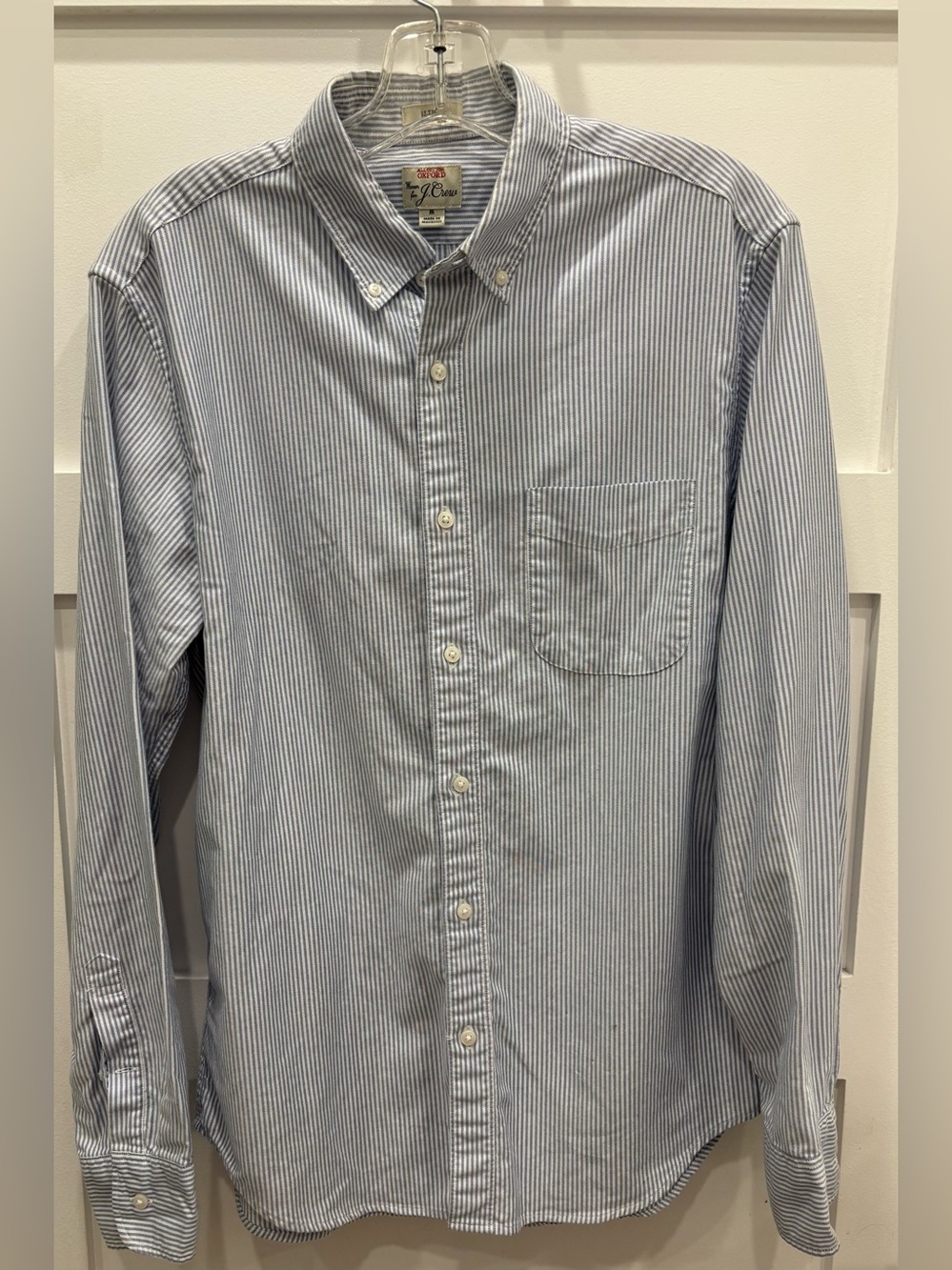 J. Crew Blue and White Slim Fit Striped 100% Cotton Oxford Button-Down Shirt